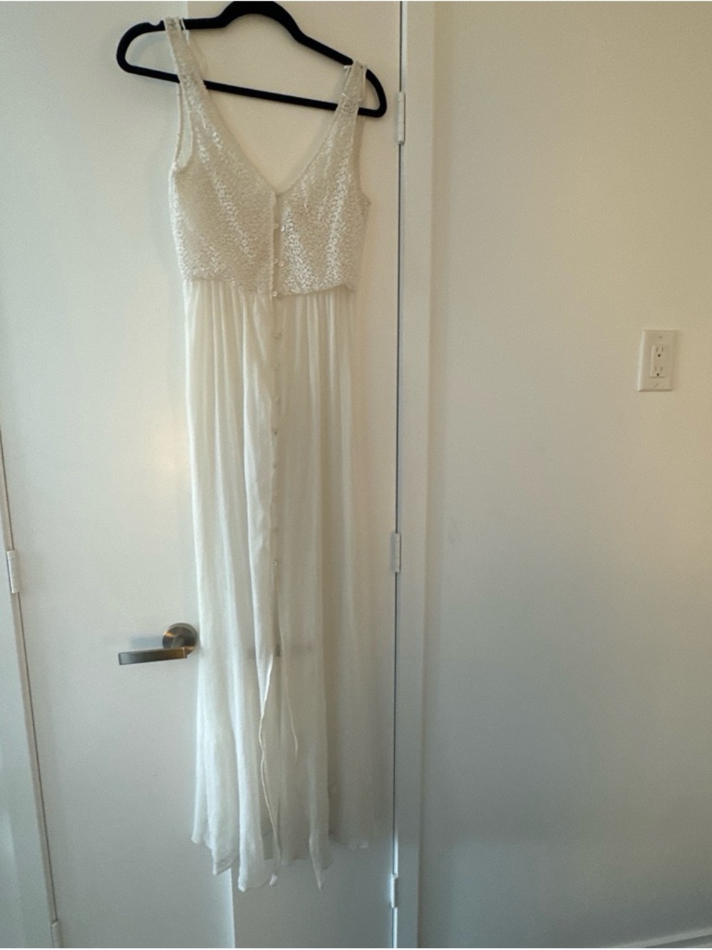 Zara White Maxi Dress with Beaded Bodice